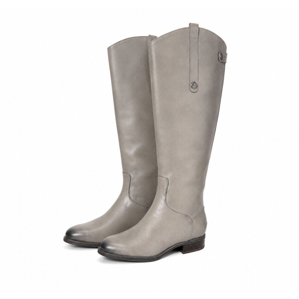 Sam Edelman NEW Penny Leather Riding Boots Grey Knee High Wide Calf 9W NIB
